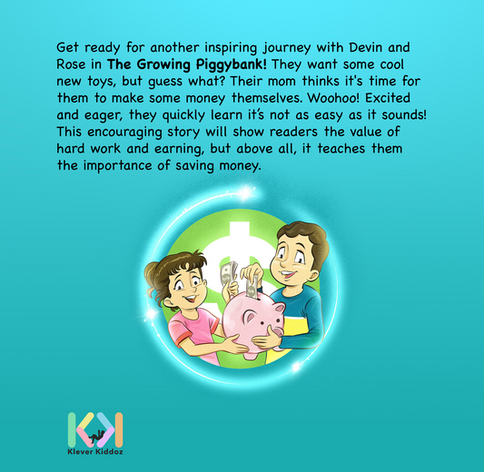Back cover of The Growing Piggybank children's book